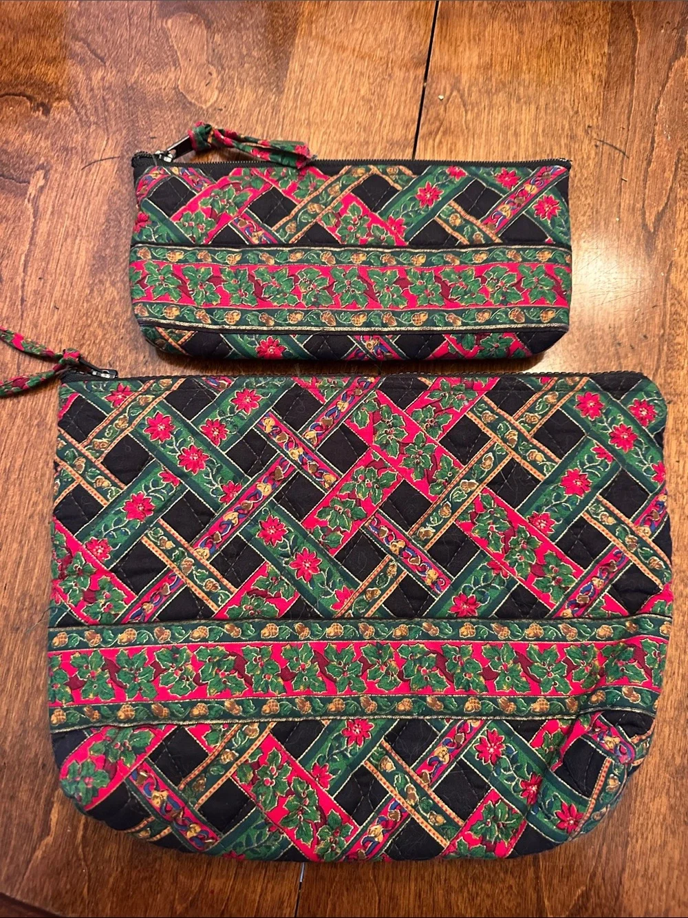 Vera Bradley Quilted Cosmetic Pouches in Black, Green & Red